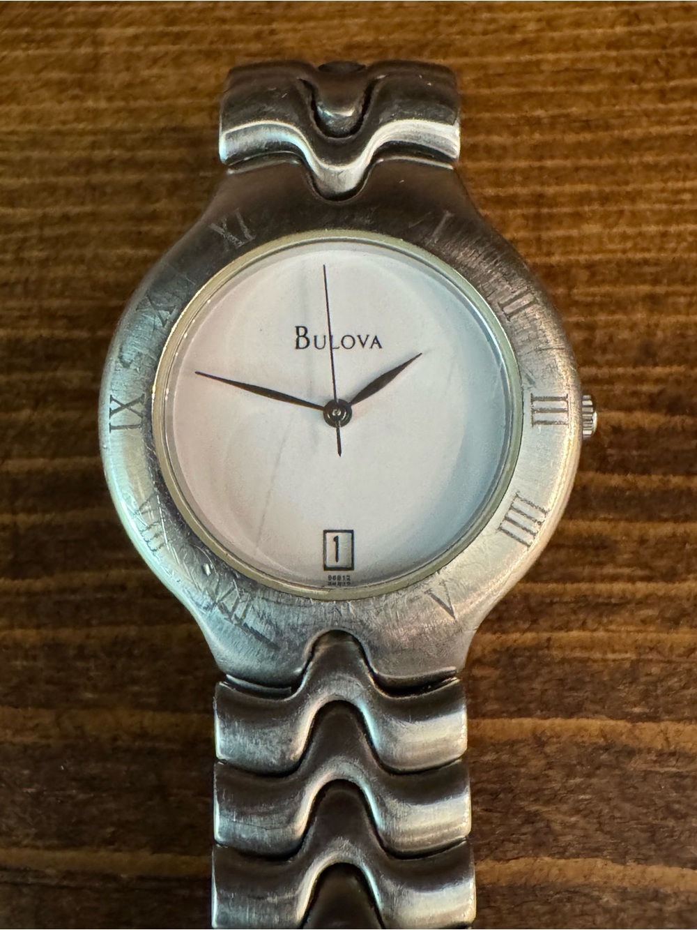 Bulova Silver Tone Wave-Link Bracelet Watch with White Dial